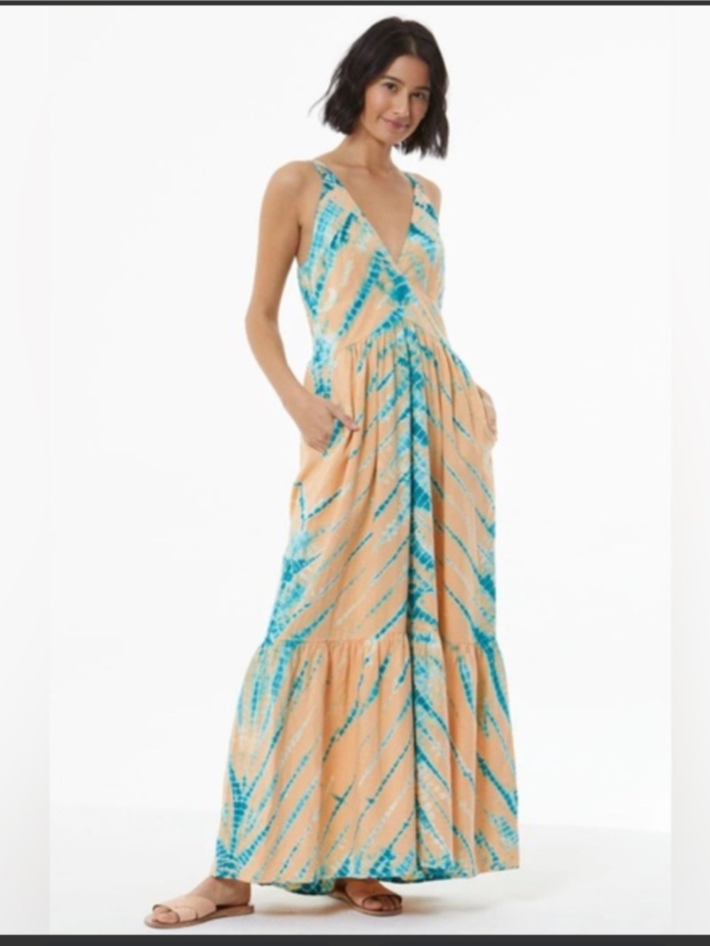 Young Fabulous & Broke Peach and Teal Tie-Dye Maxi Dress